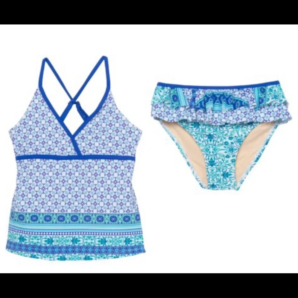 Cabana Life Turquoise Ruffled Tankini Swim